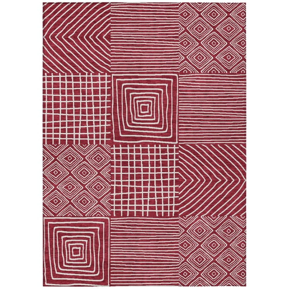 HomeRoots 9' X 12' Red and Ivory Geometric Area Rug – Stylish, Washable, Indoor/Outdoor, Kid & Pet Friendly! 600742