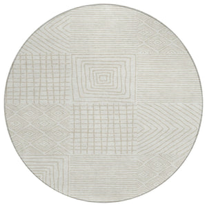 HomeRoots 5' Stylish Ivory and Beige Geometric Area Rug – Durable, Washable, Indoor/Outdoor Versatile Design 8' Round 600746