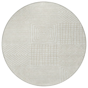 Homeroots 3' Beige And Ivory Geometric Washable Area Rug – Durable Indoor Outdoor Comfort For Any Space 8' Round Polyester 600746