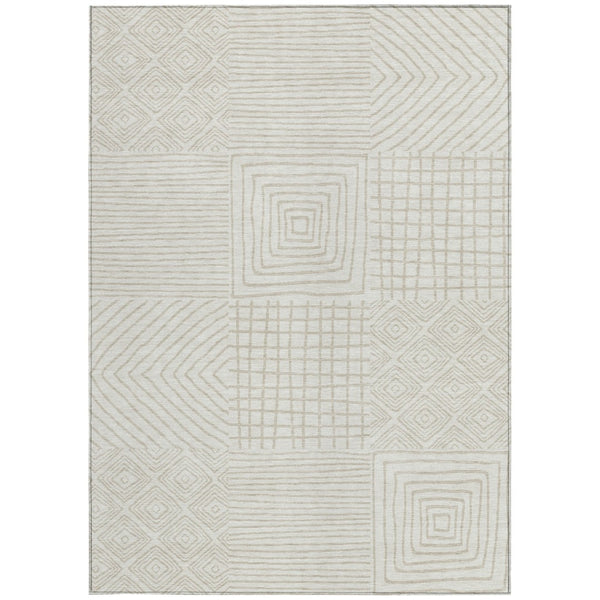 Homeroots 3' Beige And Ivory Geometric Washable Area Rug – Durable Indoor Outdoor Comfort For Any Space 9' X 12' Polyester 600748
