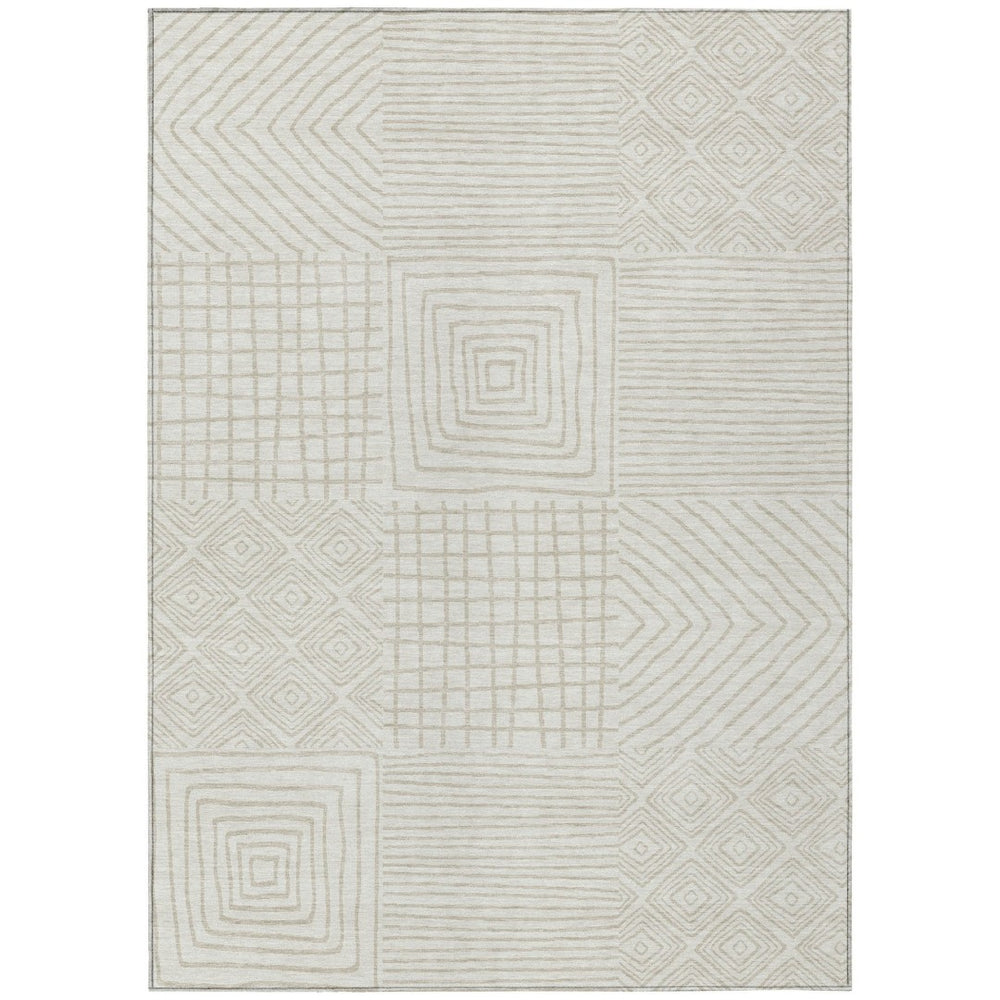 HomeRoots 9' X 12' Ivory and Beige Geometric Area Rug – Durable, Washable, Stylish for Indoor and Outdoor Spaces 600748
