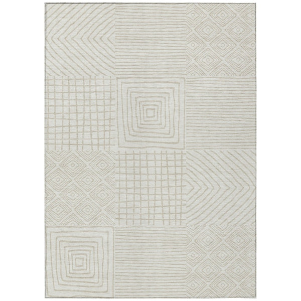 HomeRoots 9' X 12' Ivory and Beige Geometric Area Rug – Durable, Washable, Stylish for Indoor and Outdoor Spaces 600748