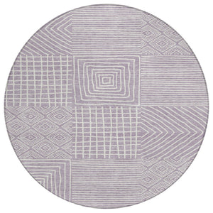 HomeRoots 5' Stylish Lavender and Ivory Geometric Area Rug - Durable, Washable, Perfect for Indoor & Outdoor Use 8' Round 600752
