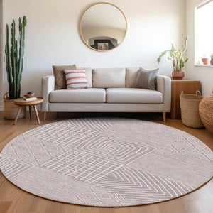 Homeroots 3' Beige And Ivory Geometric Washable Area Rug – Durable Indoor Outdoor Comfort For Any Space 8' Round Polyester 600752