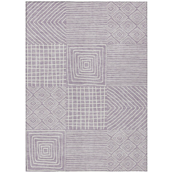 HomeRoots 5' Stylish Lavender and Ivory Geometric Area Rug - Durable, Washable, Perfect for Indoor & Outdoor Use 8' X 10' 600753