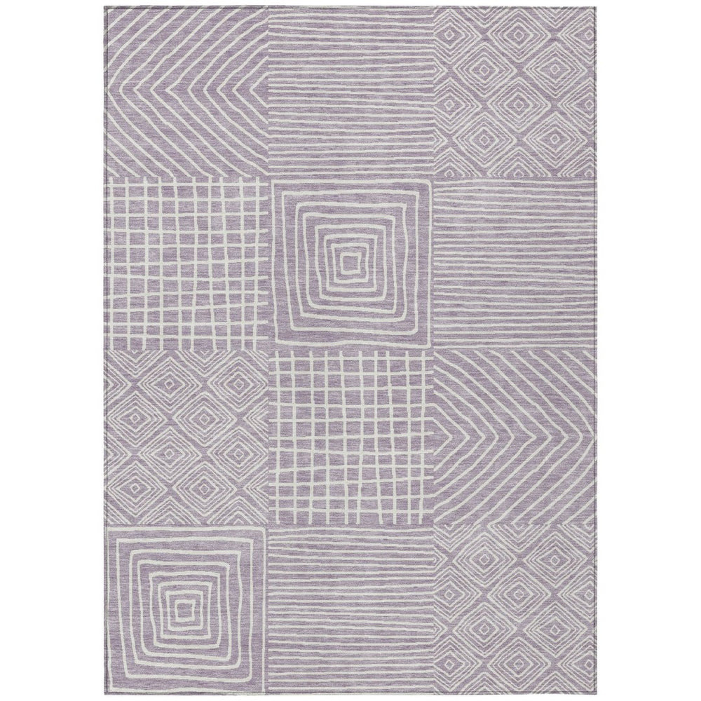 HomeRoots 9' X 12' Stylish Lavender and Ivory Geometric Area Rug - Washable, Durable, Indoor/Outdoor Comfort 600754
