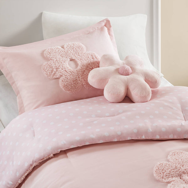 English Elm 3-Piece Twin Floral Reversible Tufted Chenille Comforter Set With Cozy Flower Pillow, Pink Charm B035P408213