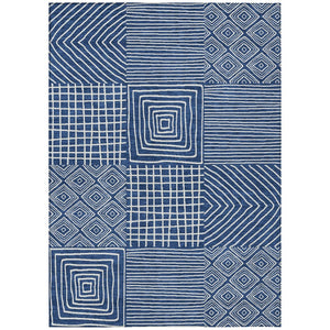HomeRoots 9' Navy Blue & Ivory Geometric Washable Area Rug - Durable Indoor/Outdoor Design for Modern Spaces 600760
