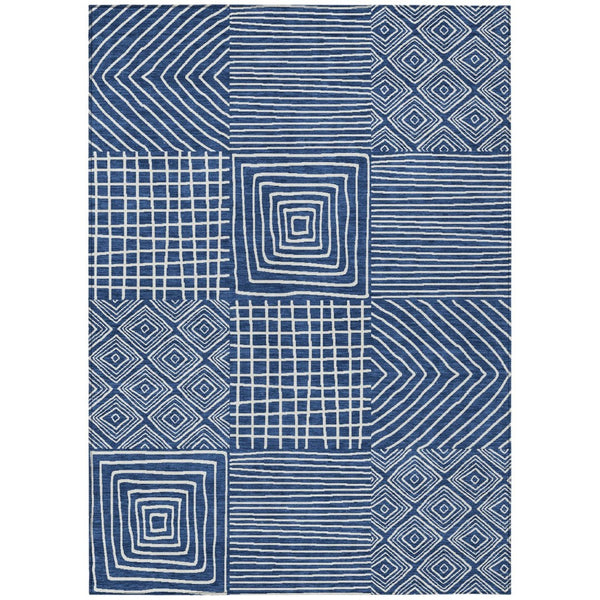 HomeRoots 9' Navy Blue & Ivory Geometric Washable Area Rug - Durable Indoor/Outdoor Design for Modern Spaces 600760