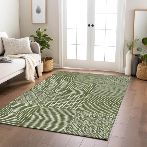 Homeroots 3' Beige And Ivory Geometric Washable Area Rug – Durable Indoor Outdoor Comfort For Any Space 5' X 8' Polyester 600763