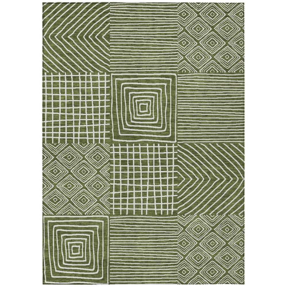 HomeRoots 9' Olive Green & Ivory Geometric Area Rug – Stylish, Washable, Durable for Indoor & Outdoor Use! 600766