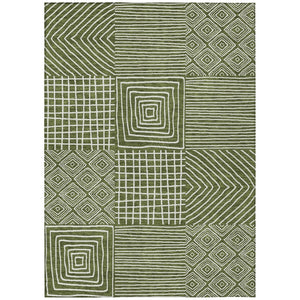 HomeRoots 9' Olive Green & Ivory Geometric Area Rug – Stylish, Washable, Durable for Indoor & Outdoor Use! 600766