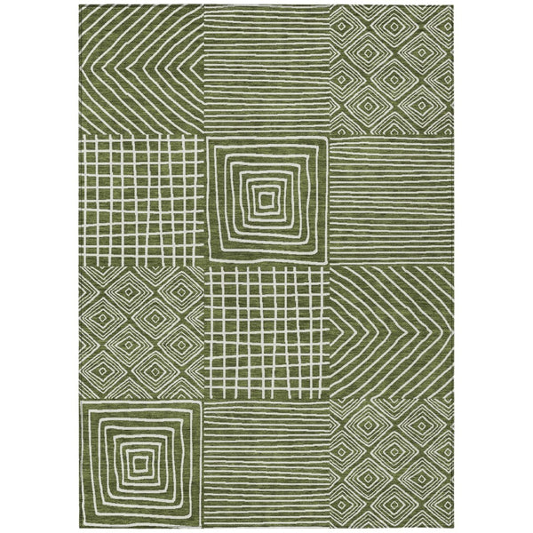 HomeRoots 9' Olive Green & Ivory Geometric Area Rug – Stylish, Washable, Durable for Indoor & Outdoor Use! 600766