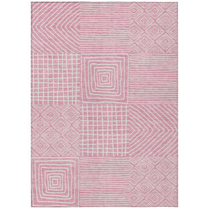 HomeRoots 5' Pink and Ivory Geometric Indoor Outdoor Area Rug - Durable, Washable & Stylish for Any Space 5' X 8' 600769