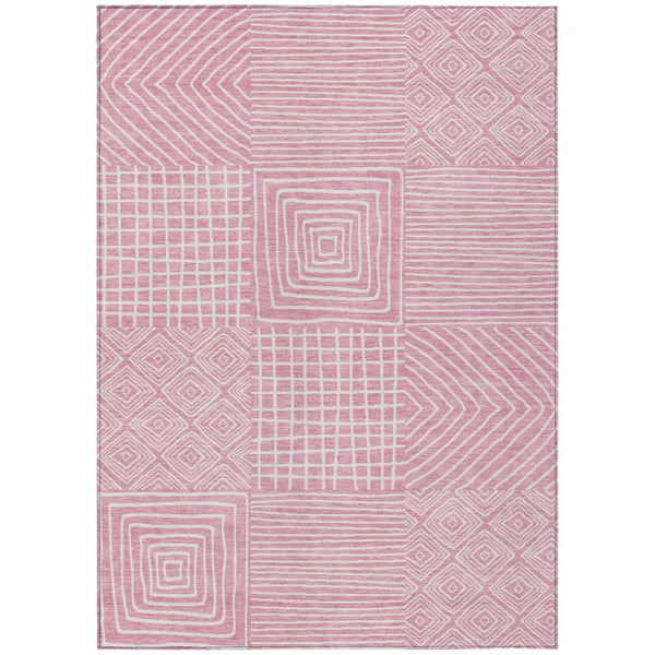 HomeRoots 5' Pink and Ivory Geometric Indoor Outdoor Area Rug - Durable, Washable & Stylish for Any Space 5' X 8' 600769