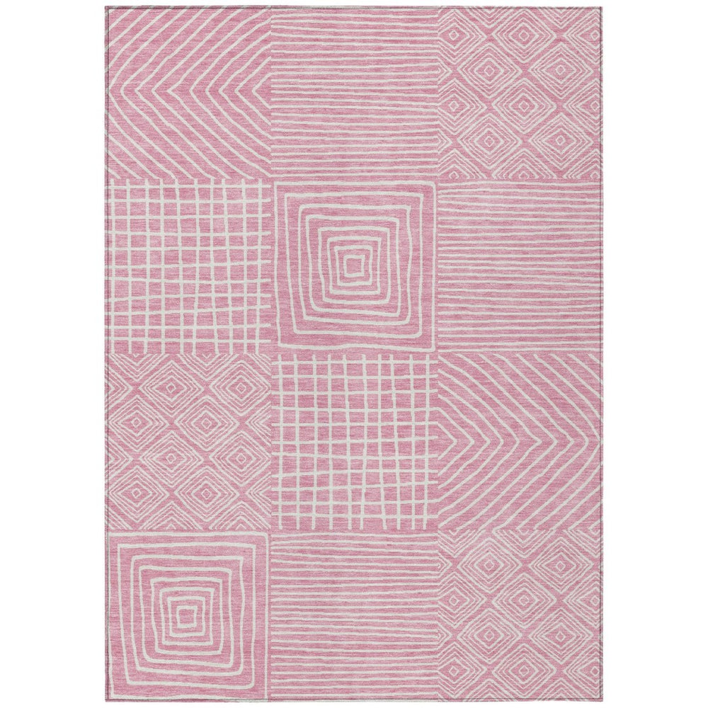 HomeRoots 5' Pink and Ivory Geometric Indoor Outdoor Area Rug - Durable, Washable & Stylish for Any Space 8' X 10' 600771