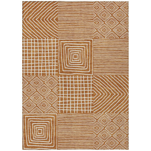 HomeRoots 5' Copper and Ivory Geometric Area Rug - Stylish, Washable Design for Indoor and Outdoor Spaces 5' X 8' 600775