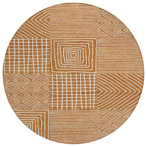HomeRoots 5' Copper and Ivory Geometric Area Rug - Stylish, Washable Design for Indoor and Outdoor Spaces 8' Round 600776
