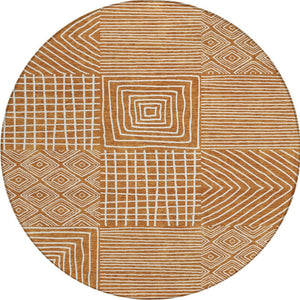 Homeroots 3' Beige And Ivory Geometric Washable Area Rug – Durable Indoor Outdoor Comfort For Any Space 8' Round Polyester 600776