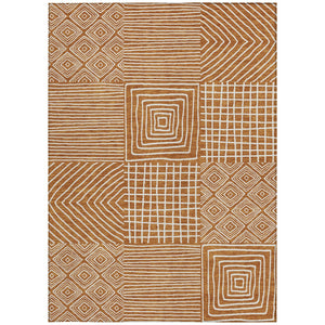 Homeroots 3' Beige And Ivory Geometric Washable Area Rug – Durable Indoor Outdoor Comfort For Any Space 8' X 10' Polyester 600777