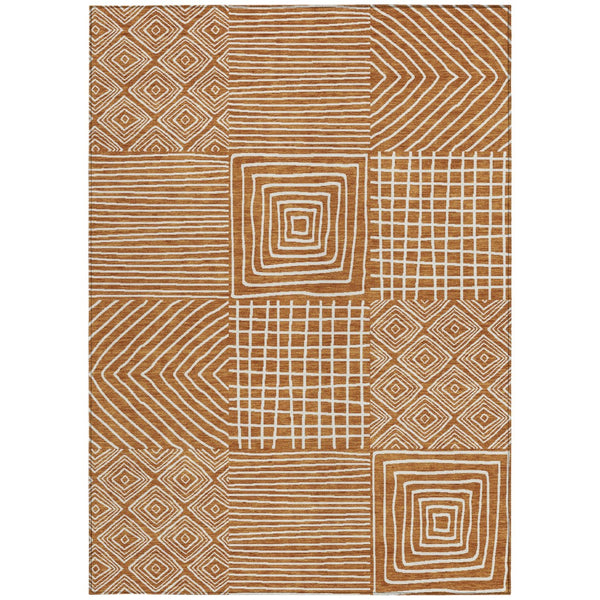 Homeroots 3' Beige And Ivory Geometric Washable Area Rug – Durable Indoor Outdoor Comfort For Any Space 8' X 10' Polyester 600777