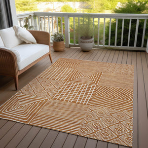 Homeroots 3' Beige And Ivory Geometric Washable Area Rug – Durable Indoor Outdoor Comfort For Any Space 8' X 10' Polyester 600777