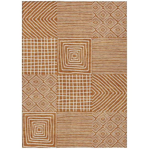 HomeRoots 5' Copper and Ivory Geometric Area Rug - Stylish, Washable Design for Indoor and Outdoor Spaces 8' X 10' 600777