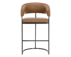 Sunpan Marris Barstool: Modern Elegance Meets Timeless Design in Luxurious Faux Leather and Steel Finish Gunmetal / Milliken Cognac