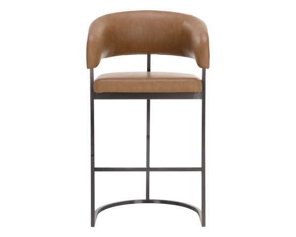 Sunpan Marris Barstool: Modern Elegance Meets Timeless Design in Luxurious Faux Leather and Steel Finish Gunmetal / Milliken Cognac