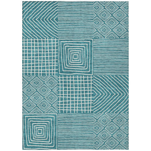 HomeRoots 5' Contemporary Teal Blue and Ivory Geometric Area Rug - Washable, Durable for Indoor & Outdoor Use 10' X 14' 600785
