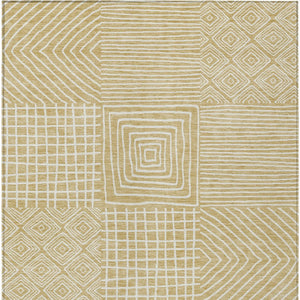 Homeroots 3' Beige And Ivory Geometric Washable Area Rug – Durable Indoor Outdoor Comfort For Any Space 5' X 8' Polyester 600787
