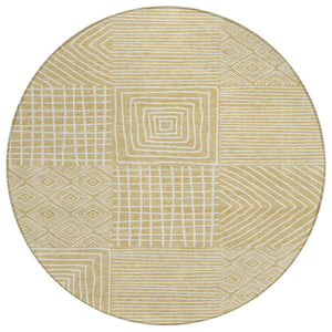HomeRoots 5' Modern Wheat and Ivory Geometric Area Rug - Durable, Washable Design for Indoor and Outdoor Use 8' Round 600788
