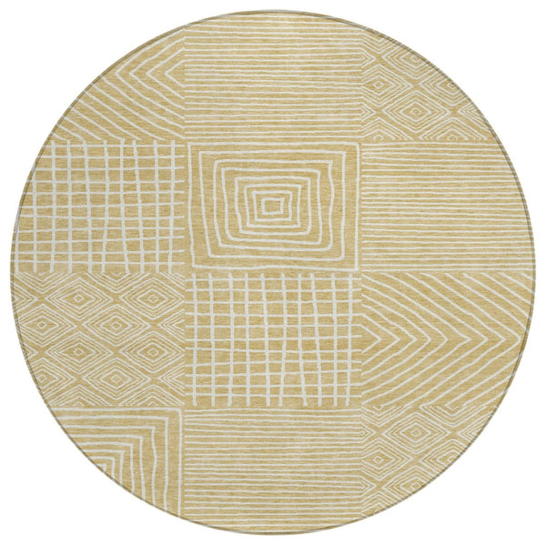 HomeRoots 5' Modern Wheat and Ivory Geometric Area Rug - Durable, Washable Design for Indoor and Outdoor Use 8' Round 600788
