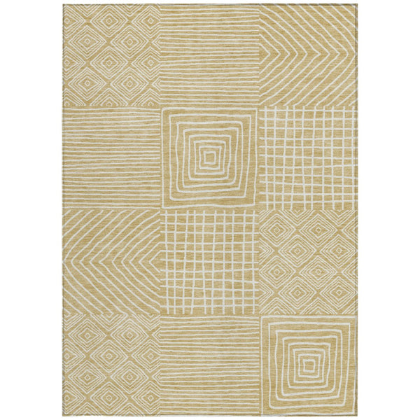 Homeroots 3' Beige And Ivory Geometric Washable Area Rug – Durable Indoor Outdoor Comfort For Any Space 8' X 10' Polyester 600789