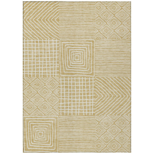 HomeRoots 5' Modern Wheat and Ivory Geometric Area Rug - Durable, Washable Design for Indoor and Outdoor Use 10' X 14' 600791