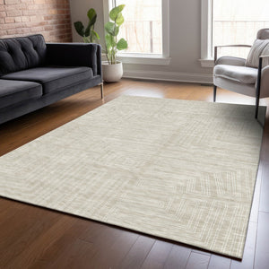 Homeroots 3' Beige And Ivory Geometric Washable Area Rug - Perfect For Indoor And Outdoor Spaces! 3' X 5' Polyester 600792