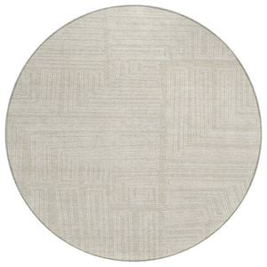 HomeRoots 5' Beige and Ivory Geometric Washable Area Rug - Stylish Indoor/Outdoor Design for High-Traffic Spaces 8' Round 600794