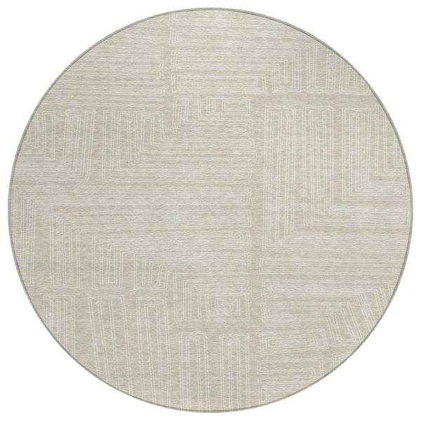HomeRoots 5' Beige and Ivory Geometric Washable Area Rug - Stylish Indoor/Outdoor Design for High-Traffic Spaces 8' Round 600794