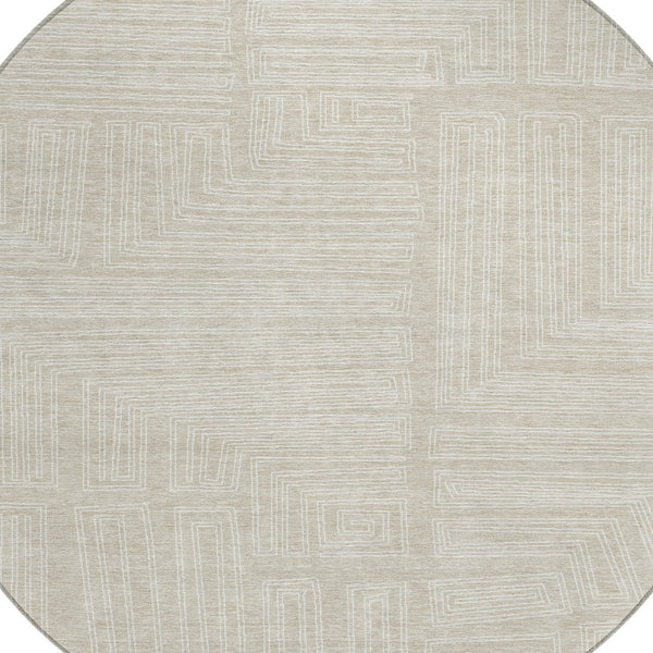 Homeroots 3' Beige And Ivory Geometric Washable Area Rug - Perfect For Indoor And Outdoor Spaces! 8' Round Polyester 600794