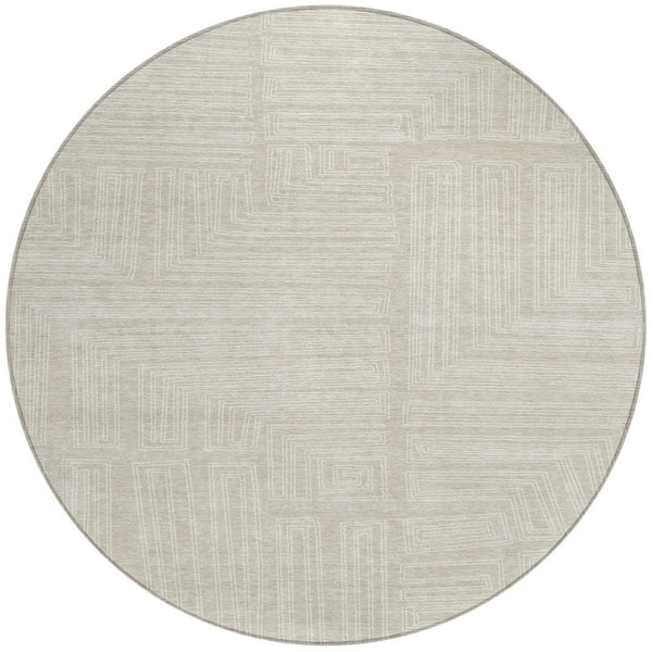 Homeroots 3' Beige And Ivory Geometric Washable Area Rug - Perfect For Indoor And Outdoor Spaces! 8' Round Polyester 600794