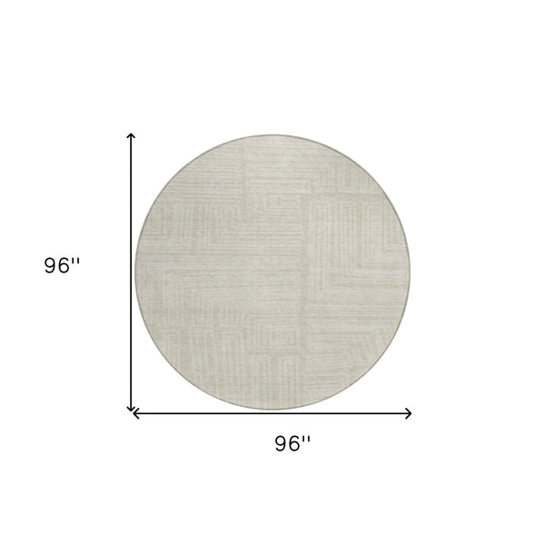 Homeroots 3' Beige And Ivory Geometric Washable Area Rug - Perfect For Indoor And Outdoor Spaces! 8' Round Polyester 600794