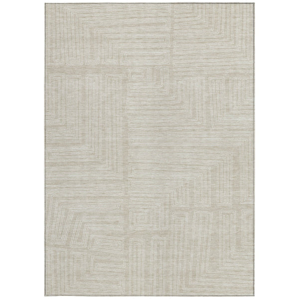 Homeroots 3' Beige And Ivory Geometric Washable Area Rug - Perfect For Indoor And Outdoor Spaces! 8' X 10' Polyester 600795
