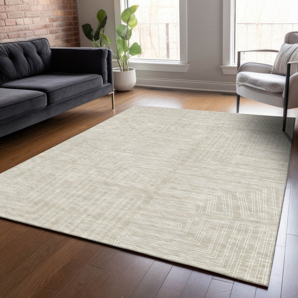 Homeroots 3' Beige And Ivory Geometric Washable Area Rug - Perfect For Indoor And Outdoor Spaces! 8' X 10' Polyester 600795