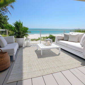 Homeroots 3' Beige And Ivory Geometric Washable Area Rug - Perfect For Indoor And Outdoor Spaces! 8' X 10' Polyester 600795