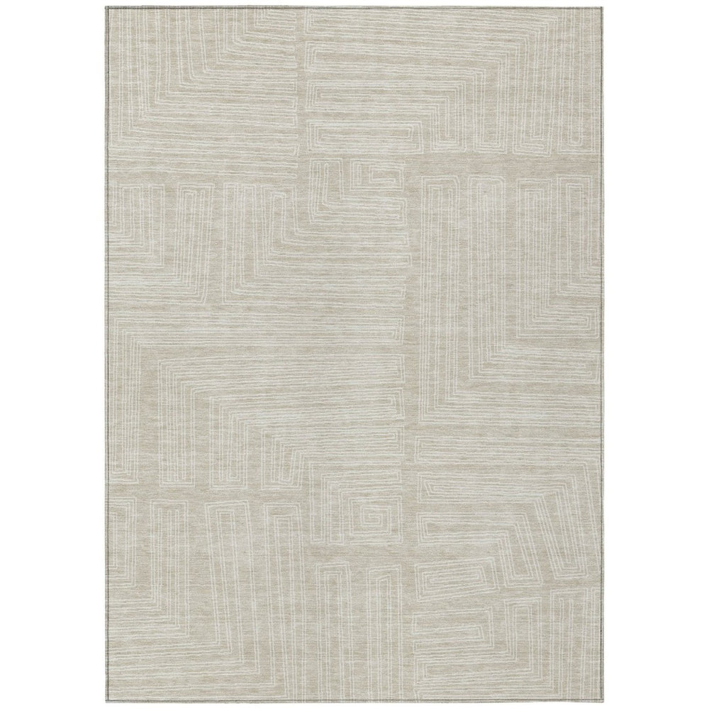 HomeRoots 9' X 12' Versatile Beige and Ivory Geometric Area Rug - Washable Indoor/Outdoor Design for Any Space 600796