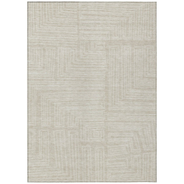 HomeRoots 9' X 12' Versatile Beige and Ivory Geometric Area Rug - Washable Indoor/Outdoor Design for Any Space 600796