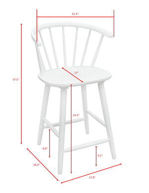 English Elm 2pc White Contemporary Counter Height Stool Chairs with Spindle Back, Ergonomic Curved Seat, Durable Wood Finish — Perfect for Islands and Bars B011P378321