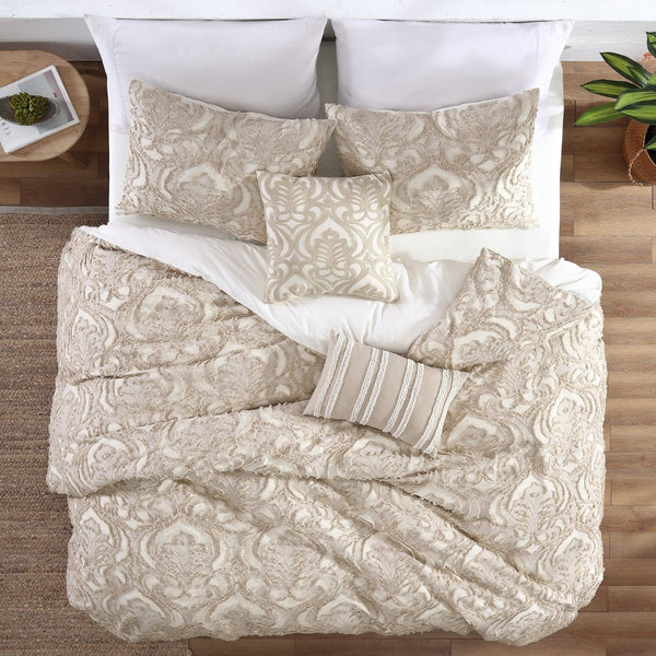English Elm Rhapsody 6 Piece Queen Comforter Cover Set In Elegant Tan - 100% Cotton, Soft & Stylish Bedding B340P341967-GIGA
