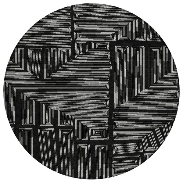 HomeRoots 5' Geometric Black and Ivory Washable Area Rug - Durable, Stylish for Indoor and Outdoor Spaces 8' Round 600800