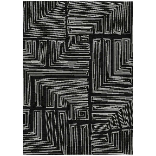 HomeRoots 5' Geometric Black and Ivory Washable Area Rug - Durable, Stylish for Indoor and Outdoor Spaces 10' X 14' 600803